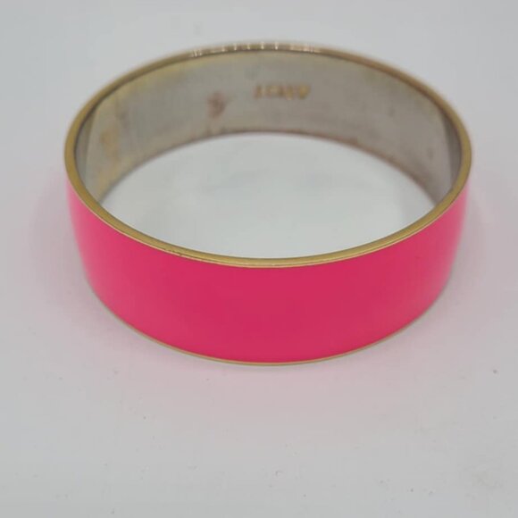 J Crew Pink Enamel Silver Tone Bangle Bracelet - Picture 6 of 6
